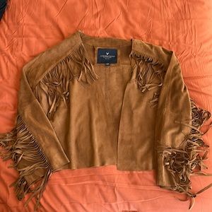 American Eagle Outfitters Leather Cropped Fringe Jacket